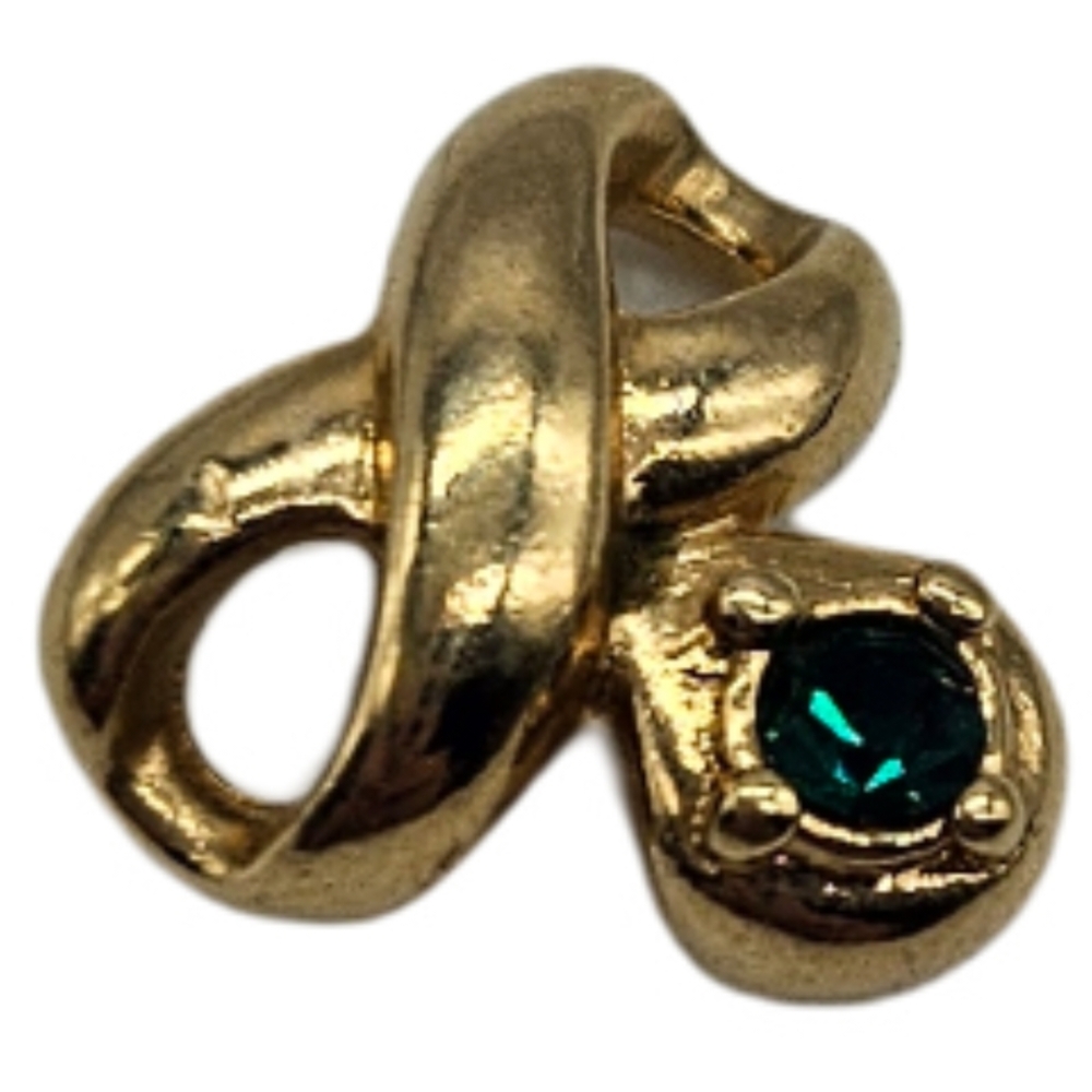 Elegant Gold-Tone Knot Pendant with Green Gemstone